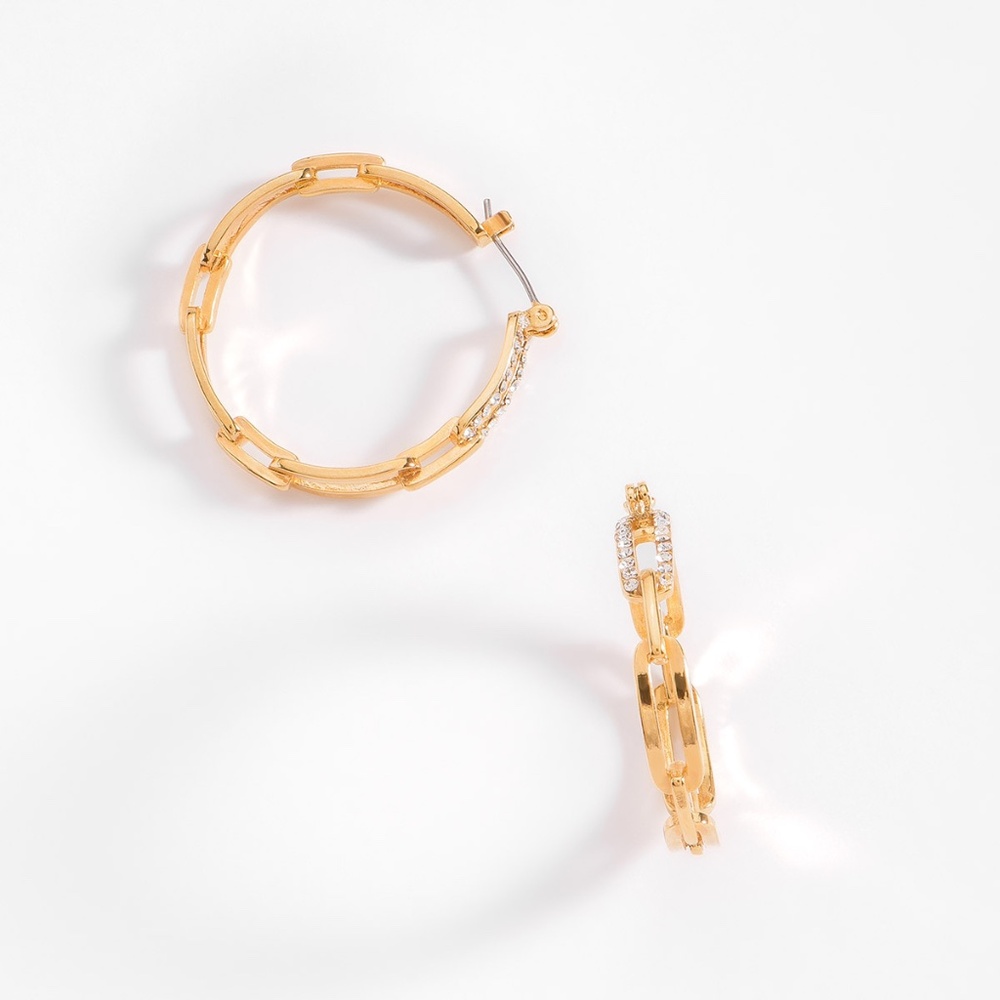 New Gold Plated Hoop Earrings with Crystal Stone